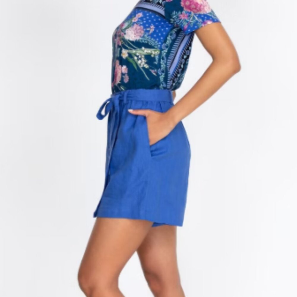 NWT Johnny Was Selma Easy Short Linen Lapis Blue Size Medium Boho Casual Summer